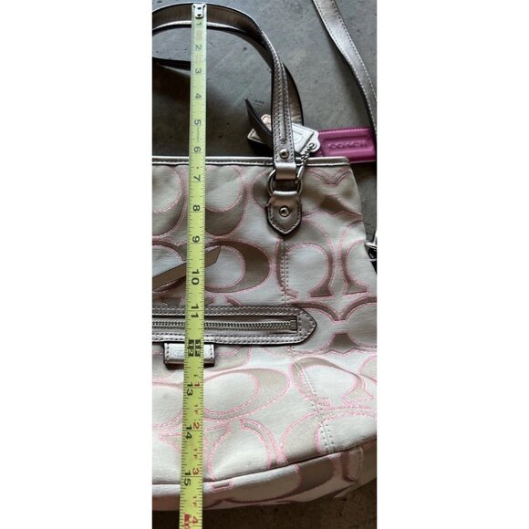 Coach Daisy Signature Metallic Outline Tote Shoulder Bag Hobo Purse Sateen PINK - Picture 9 of 16